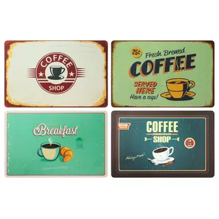 Theonoi 4er Tischset: Coffee Retro Look Frühstück Kaffee Retroschild Coffee Shop - Tisch Matten/Platzdeckchen/Tischunterlage/Essunterlage/Platzset Kunststoff 43 x 28 cm