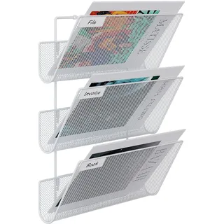 EasyPAG 3 Fächer Strapazierfähig Metall A4 Zeitschriftenhalter Wand Zeitschriften Wandhalter Aktenablage Dokumentenhalter Hängend Magazin Organizer Flyerhalter Prospektspender,Weiß