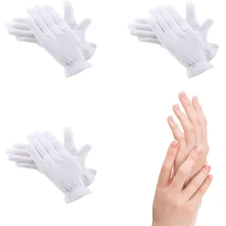 3 Paar feuchtigkeitsspendende Handschuhe aus weißer Baumwolle für Nacht und Zubettgehen,Überlegene Qualität,für Trockene Hände, Ekzeme,Schönheit,empfindliche und gereizte Haut,Einheitsgröße - Unisex