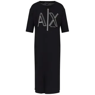 Armani Exchange Women's Sustainable, Big Logo Print, Round Neck Casual Dress,Black,M
