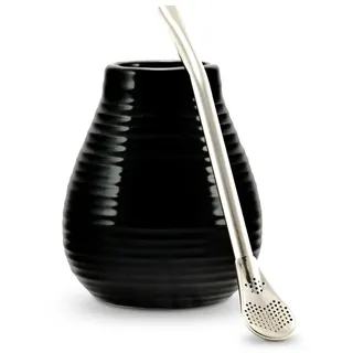 Yerba Mate Tee Set ● Das Original ● Keramik Matebecher + Edelstahl Bombilla (schwarz)