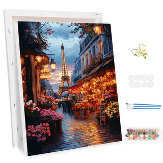 MEIYUDA Malen Nach Zahlen Erwachsene mit Rahmen Paris bei Sonnenuntergang, Paint by Numbers Malen Nach Zahlen, DIY Set mit Pinseln und Acrylfarben Handgemalt Ölgemälde Leinwand für Home Décor 30x40cm