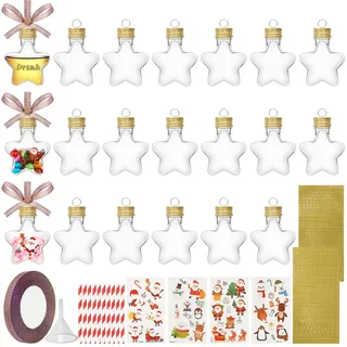 HOTOOLME 20 Stück Weihnachtskugeln zum Befüllen 50ml Transparente Weihnachtskugel DIY Christbaumkugel aus Kunststoff mit Aufhänger, Band und Aufkleber zur Weihnachtsdekoration