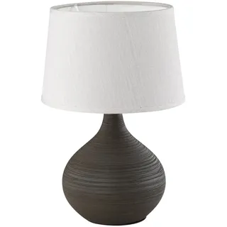 lightling Tischlampe Beate mit Keramikfuß in Braun und Schirm aus Stoff in Cappuccino, Nachttischlampe, Tischleuchte, Fuß aus Keramik, exkl. 1 x E14 max. 40W, Höhe: 29cm, Ø 20cm