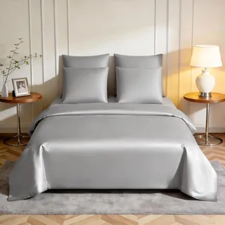 ComfortAce 100% Tencel™ Lyocell Bettwäsche-Set, (1x) 155X220 cm + (1x) 80x80 cm, Weich, Hypoallergen & Milbenfrei, Geeignet für Alle Jahreszeiten, Mit Reißverschluss, Nachhaltig,Wolkenrauchgrau