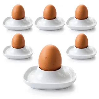 com-four® 6X Eierbecher aus Keramik - weiße Eierhalter für Tisch und Küche - spülmaschinengeeignet und mikrowellengeeignet - Moderne Eierbecher für Frühstück (6 Stück - Modern)