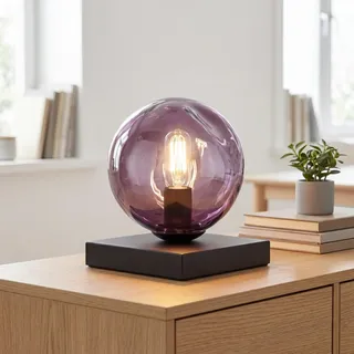 Licht-Erlebnisse Tischlampe Glas Lila Schwarz Metall Wohnzimmer Schlafzimmer Büro E14 17,5 cm klein verspiegelt Lavaglas Stimmungslicht Tischleuchte mundgeblasen