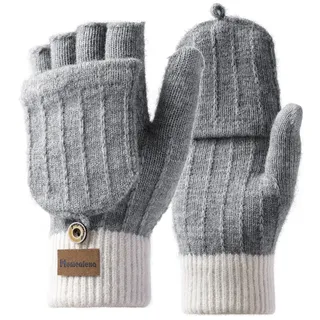 Homealexa Winter Handschuhe Damen Fingerlose Handschuhe Baumwolle Halb Fingerhandschuhe mit Flip-Top, Warme Strick Handschuhe für Damen und Herren