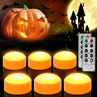 CANDLE IDEA 6 Stück Halloween LED Kürbis Lichter mit Fernbedienung und Timer, batteriebetriebene orange Jack-O-Laterne Lichter für Halloween Dekor, flammenlose Kerzen für Kürbis Dekoration