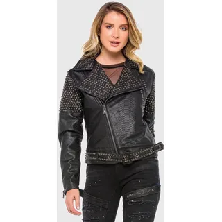 Cipo & Baxx Lederimitatjacke "Cipo & Baxx Jacke WJ167" ohne Kapuze aus Kunstleder, schwarz