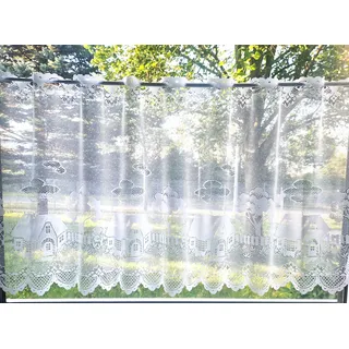 Scheibengardine STICKEREIEN PLAUEN "Häuschen" Gr. 6, weiß, B:200cm H:50cm, Polyester, Gardinen, Scheibengardine