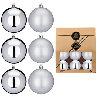 Holly & Jolly - Weihnachtskugeln Winter Silver, 6 Stück | Christbaumkugeln aus Kunststoff, ca. 8 cm, Weihnachtsbaumschmuck in Silber, matt & glänzend, Weihnachtsdeko für Innen