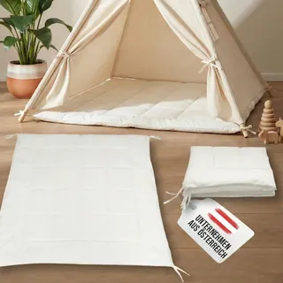 LIONHERZ® Tipi-Matte mit Bänder 120x120cm | gepolsterte Bodendecke für Spielzelt/Spielhaus| weiche quadratische Spieldecke für Kinder| abgesteppte Einlage/Unterlage zum Binden (Bright White)