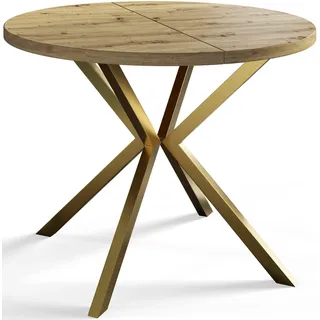 Alpi Moebel, Runder Esstisch Loft Liten, Modern Ausziehbarer Tisch 100-180 cm, Mattbraun mit Gold Metallbeinen