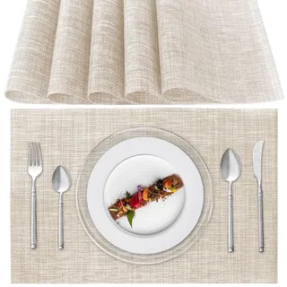 Tischsets Abwaschbar 6er Set, Platzset PVC Hitzebeständig rutschfest, Platzdeckchen für küche Speisetisch Hotel, 45x30cm (Beige)