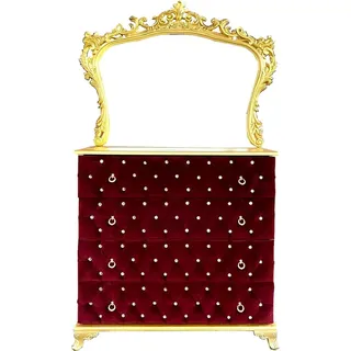 Casa Padrino Barock Schlafzimmer Kommode mit Glitzersteinen und elegantem Wandspiegel Boardeauxrot / Gold - Schlafzimmer Möbel im Barockstil - bordeaux, Gold