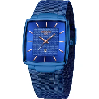 Herrenuhren militärisch wasserdicht Quarz analog quadratisch Armbanduhr für Männer mit Edelstahl Mesh Armband Datumskalender