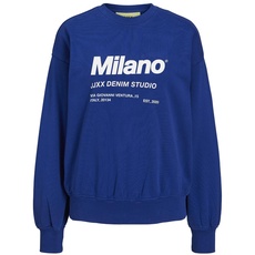 JJXX Women's JXBEATRICE LS Loose Vint Sweat NOOS Sweatshirt, Sodalite Blue/Print:Bright White Milano Print, M