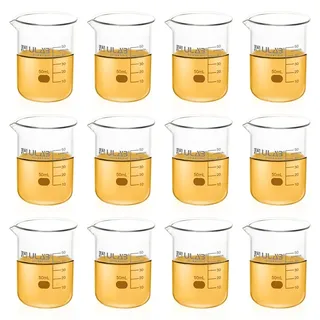 ULAB Scientific Glasbecher Schnapsglas, Vol. 50 ml, 3,3 Borosilikatgriffin, Niedrige Form mit Aufgedruckter Graduierung, 12er-Packung, UBG1013