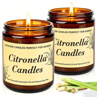 Citronella Kerze Outdoor, Citronella Kerzen 250Std, Citronella Duftkerze im Glas 2pcs, Draußen Zitronella Kerzen 100% Natürliches, Geschenk Kerzen für Camping, Garten, Balkon, Picknick, Terrasse,Deko
