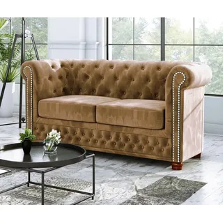 s-style möbel Harwell Sofa 2-Sitzer Chesterfield-Sofa für Wohnzimmer Lounge Couch mit verchromten Füßen Möbel Freistehende Polster Sofas & Couches Couchgarnitur Beige 148 x 86 x 72 cm