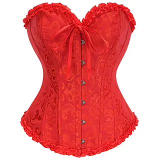 Ivy Shi Damen Vollbrust Corsage Korsett Top Gothic Vintage Corsagen Bustier Corsette- Gr. 32 (S), Rot