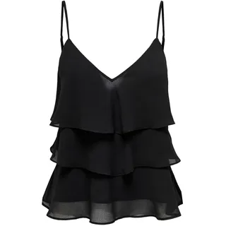 Trägertop ONLY "ONLLINN LIFE FLOUNCE SINGLET WVN NOOS", Damen, Gr. S, schwarz, Web, Obermaterial: 100% Polyester, unifarben, regular fit normal, V-Ausschnitt, Tops Trägertop, Kunstfaser, regular fit