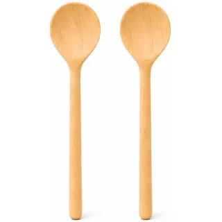 teemando® 2er Set runder Kochlöffel aus Holz 20 cm – hochwertige Buchenholz Küchenlöffel – ideal zum Kochen, Backen & Rühren – schonend für beschichtete Pfannen & Töpfe