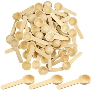 oupados 50 Stück Kleine Runde Küchenlöffel aus Holz, Kleine Holzlöffel mit Kurzem Griff, Mini Holzlöffel für Gewürze, Honig, Kaffee, Salz, Marmeladengläser, Zucker, Kinder(6.8 x 2.4 x 1cm)