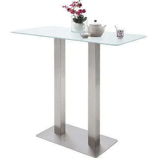 MCA Furniture ZARINA Bartisch Stehtisch 2 Säulen edelstahl, 105 cm Sicherheitsglas reinweiß