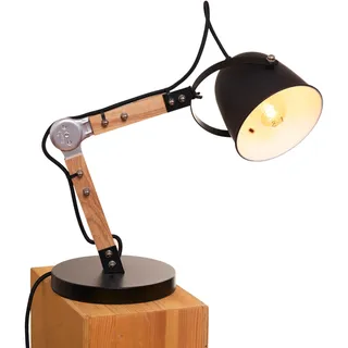Opis TL1 : Vintage Style Tischlampe als klassische Nachttischlampe oder Industrial Retro Schreibtischlampe aus massiven Holz und Metall-teilen in Schwarz