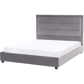 Beliani Bett mit Lattenrost 140/200 cm Dunkelgrau Rouen , Dunkelgrau, Schwarz , Textil , 140x200 cm , Schlafzimmer, Betten