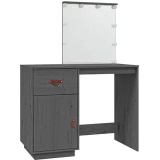 vidaXL Schminktisch mit LED Grau 95x50x133,5 cm Massivholz Kiefer - Grau