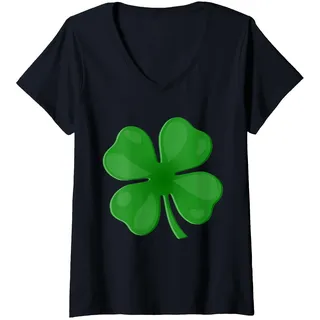 Damen St Patricks Day Grün Klee Irisch Kostüm Karneval Fasching T-Shirt mit V-Ausschnitt, Schwarz, XL