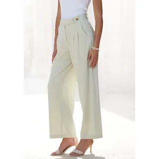 Palazzohose LASCANA "mit weitem Bein aus weicher und leichter Webware", Damen, Gr. 44, N-Gr, grün (schilfgrün), Stoff, Obermaterial: 64% Polyester, 32% Viskose, 4% Elasthan, unifarben, figurumspielend lang, Hosen Palazzohose, Sommerhose im Business-Look, elegante Anzughose mit Taschen