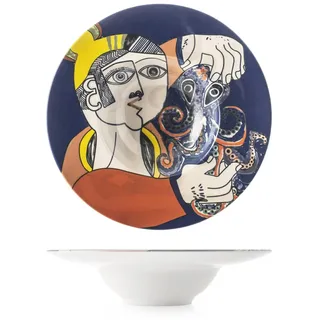 H&H Set mit 6 Pasta-Pablo-Tellern aus Steingut, Durchmesser 28 cm, künstlerisches Design inspiriert von Picasso, elegant und spülmaschinenfest
