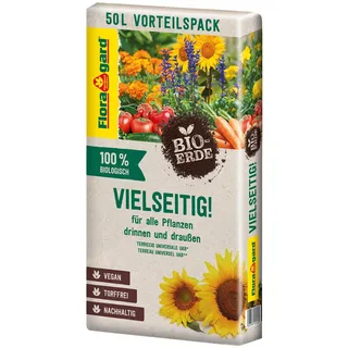 Floragard Bio-Erde Vielseitig 1x50 Liter - Universalerde für alle Pflanzen drinnen und draußen - torffrei und vegan