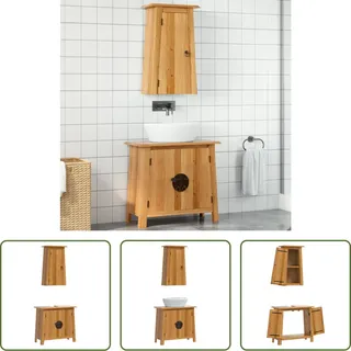 The Living Store 2-tlg. Badmöbel-Set Massivholz Kiefer - Braun