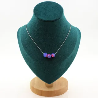 Halskette 3 Perlen Achat Venen Drachen- Fuchsie Und Blau 8 MM Kette Stahl