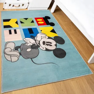Disney Home Kinderteppich - Offiziell lizenzierter Kinderspielteppich für Kinderzimmer, Spielzimmer - rutschfeste und waschmaschinenfeste Spielmatte für Kinder, Mickey Mouse Teppich 80 x 120 cm