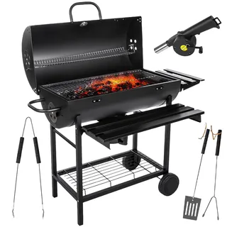 Five-Star Grill&Chill Holzkohlegrill – XXL Grillfläche 71×35 cm, verchromter Rost – Grillwagen mit Deckel, Thermometer, Aschekasten & Rädern – Für Garten-BBQ mit Smoker-Funktion