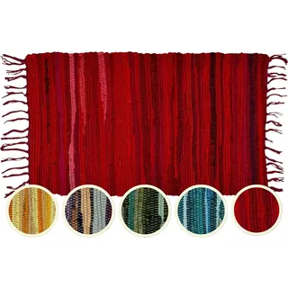 Teppich Läufer Baumwolle 50x90 Boho Streifen Blau Vorleger