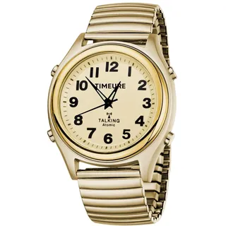Sprechende uhr, Atomuhren, Sprachansage von Uhrzeit/Datum/Alarm, stündlicher Glockenschlag, kein Aufladen erforderlich, keine App, ideal für ältere/sehbehinderte Menschen, TU-0901 (Gold, Herren)