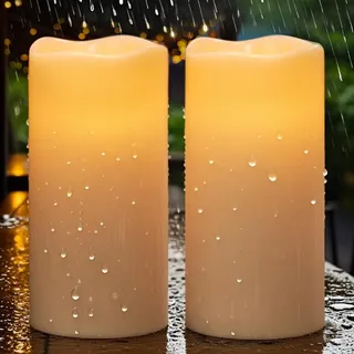Eldnacele Solar LED Kerzen für Außen, SolarKerzen Outdoor, Wasserdichte Solarleuchte, Akku, Campinglampe Flammeneffekt, Flackerlicht, Dämmerungsschalter, Set mit 2 Stück (Ø10 x 20 cm, Creme)