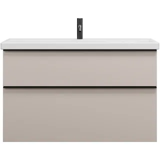 burgbad Eqio Keramik-Waschtisch inklusive Waschtischunterschrank, Breite 1030mm, SEYQ103F6583C0001G0252, Farbe: Lichtgrau Matt / Lichtgrau Matt, Griffleiste Schwarz Matt G0252