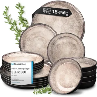 Moritz & Moritz VIDA Geschirrset 6 Personen Beige 18-tlg. - Modernes Porzellan Geschirr Set - Kratz-, Mikrowellen- & Spülmaschinenfest, Essgeschirr, Tafelservice, Kombiservice 6 Personen