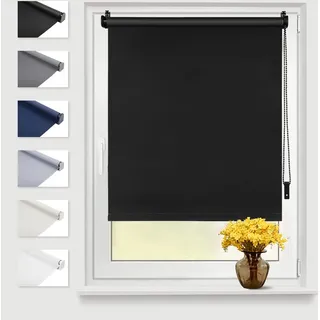 Eurohome Verdunkelungsrollo Thermo Rollo 50x160cm (Stoffbreite 46 cm) Schwarz Klemmfix ohne Bohren mit gleichfarbige Beschichtung Seitenzugrollo Oeko-TEX Standard 100 Klemmrollo für Fenster & Tür