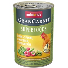 animonda GranCarno Superfoods Nassfutter für Hunde, Adult, mitHuhn + Spinat, Himbeeren, Kürbiskerne 400 g