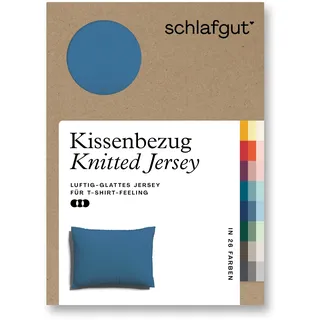 Schlafgut Kissenbezug »Knitted Jersey aus Bio-Baumwolle mit Elasthan, bügelfrei,«, (1 St.), besonders fein gestrickt, Kissenhülle mit farbigem Reißverschluss, blau