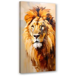 Feeby Leinwandbild Löwen Tiere Afrika Natur 60x120cm , Beige , Textil , Rechteckig , 60x120 cm , Bilder & Rahmen, Bilder, Leinwandbilder